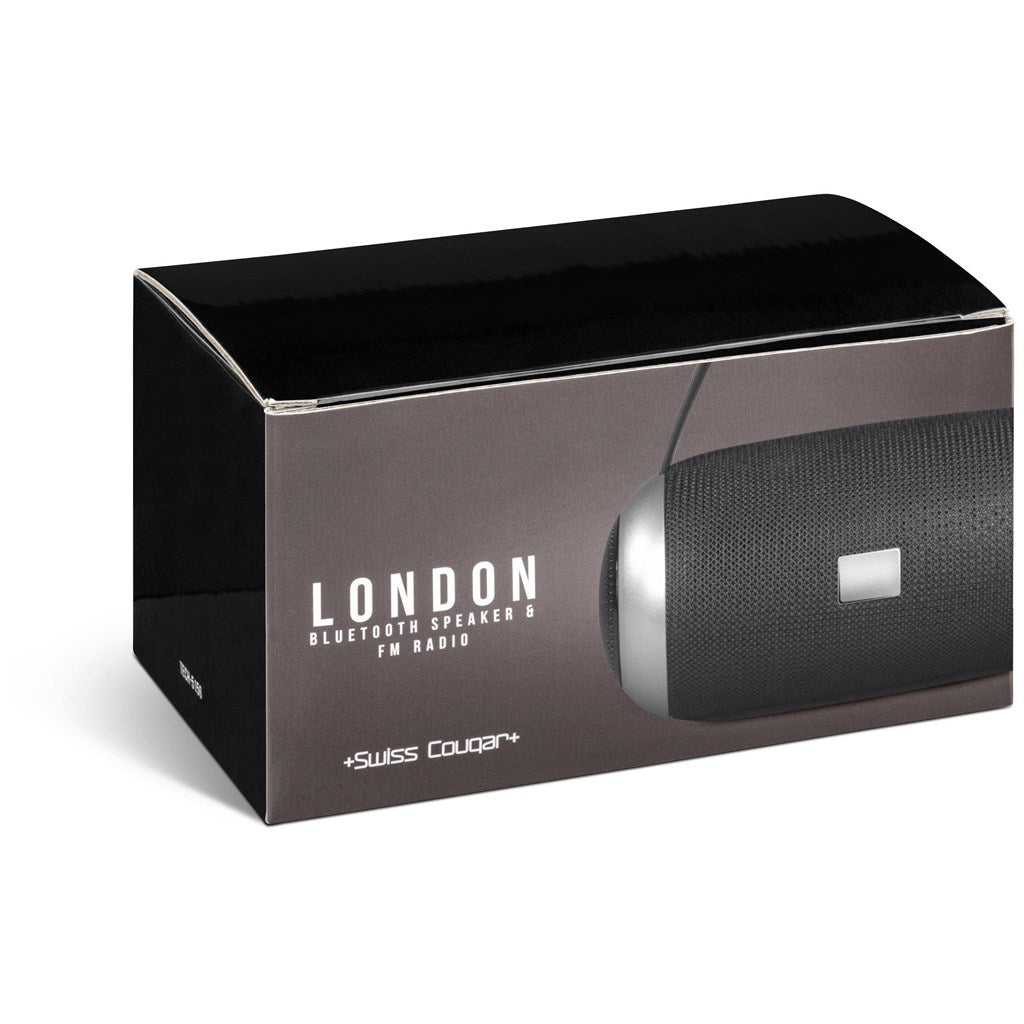 Swiss Cougar London Bluetooth Speaker & FM Radio - Brand your company Logo! Get a quote - Promo Lingo