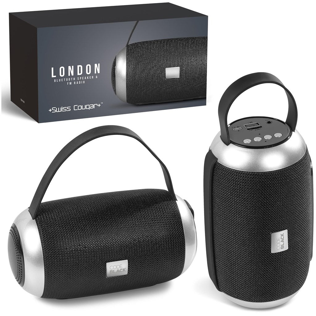 Swiss Cougar London Bluetooth Speaker & FM Radio - Brand your company Logo! Get a quote - Promo Lingo