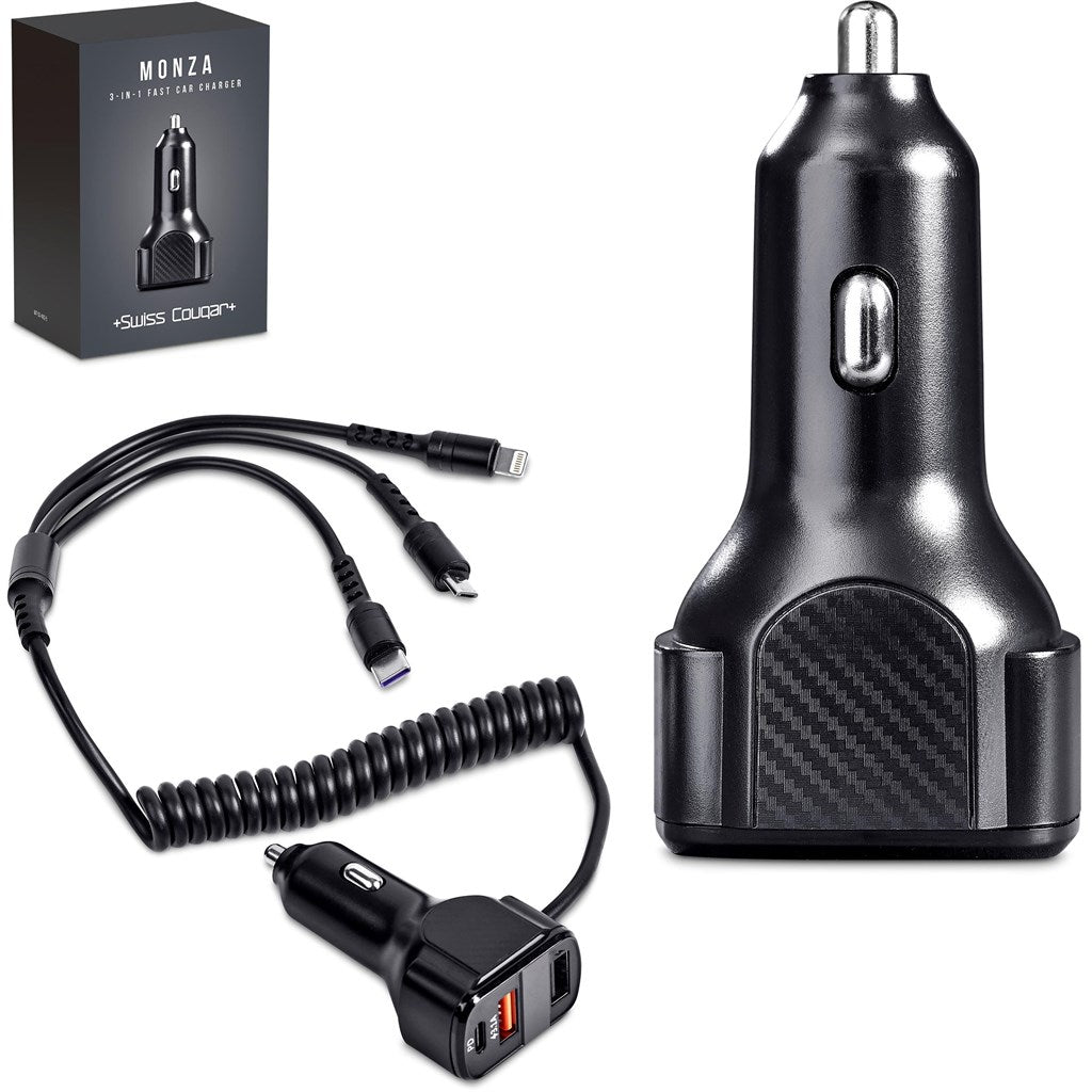 Swiss Cougar Monza 3 - in - 1 Fast Car Charger - Brand your company Logo! Get a quote - Promo Lingo