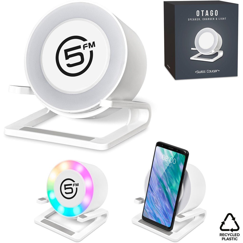 Swiss Cougar Otago Bluetooth Speaker, Wireless Charger, Phone Stand & Night Light - Brand your company Logo! Get a quote - Promo Lingo