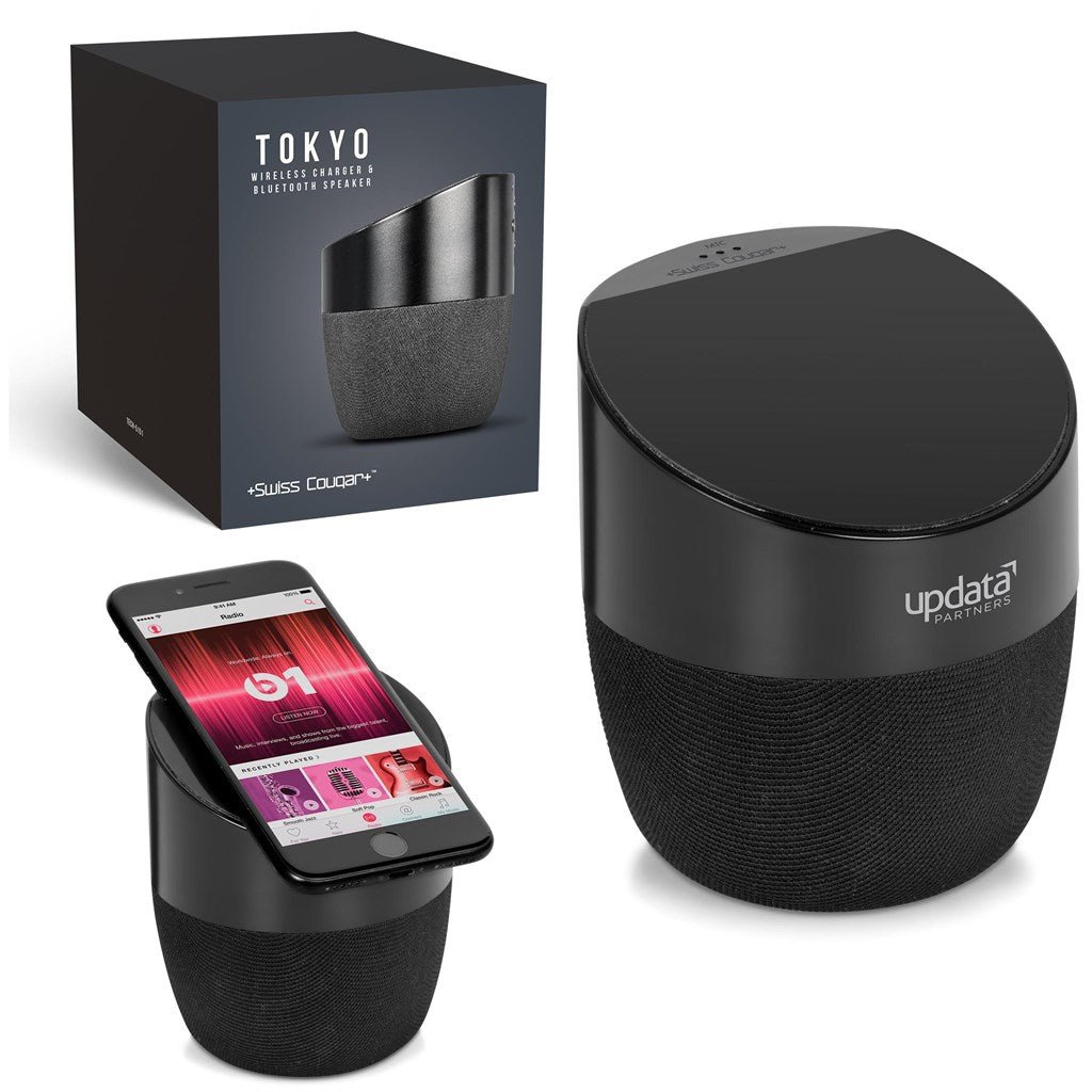 Swiss Cougar Tokyo Wireless Charger & Bluetooth Speaker - Brand your company Logo! Get a quote - Promo Lingo