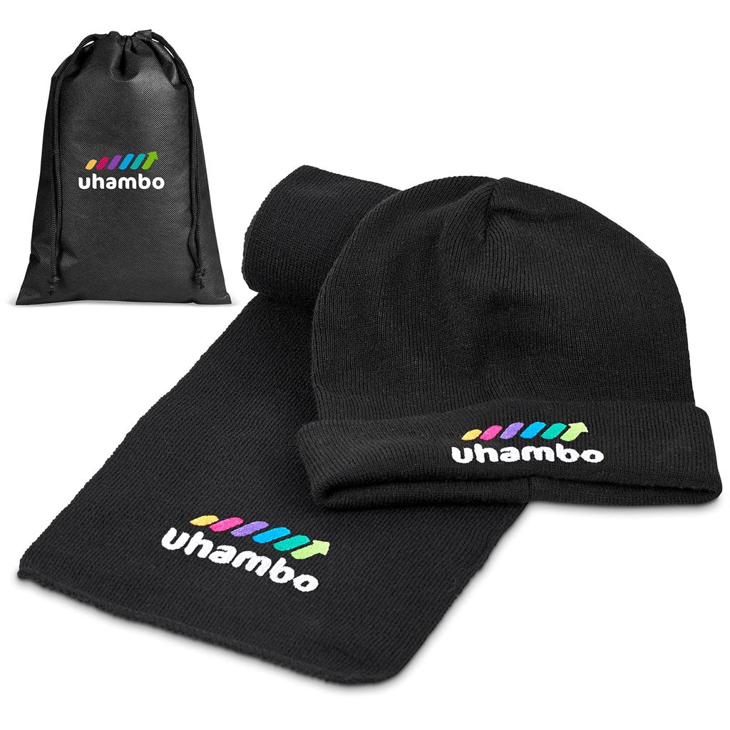 Tundra Winter Gift Set: Scarf and Beanie for Cozy Warmth - Brand your company Logo! Get a quote - Promo Lingo