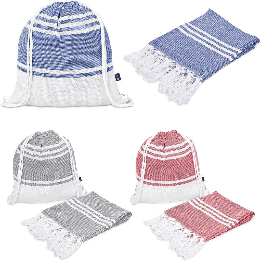 US Basic Santa Cruz Cotton - Rich Beach Towel & Drawstring Bag - Brand your company Logo! Get a quote - Promo Lingo