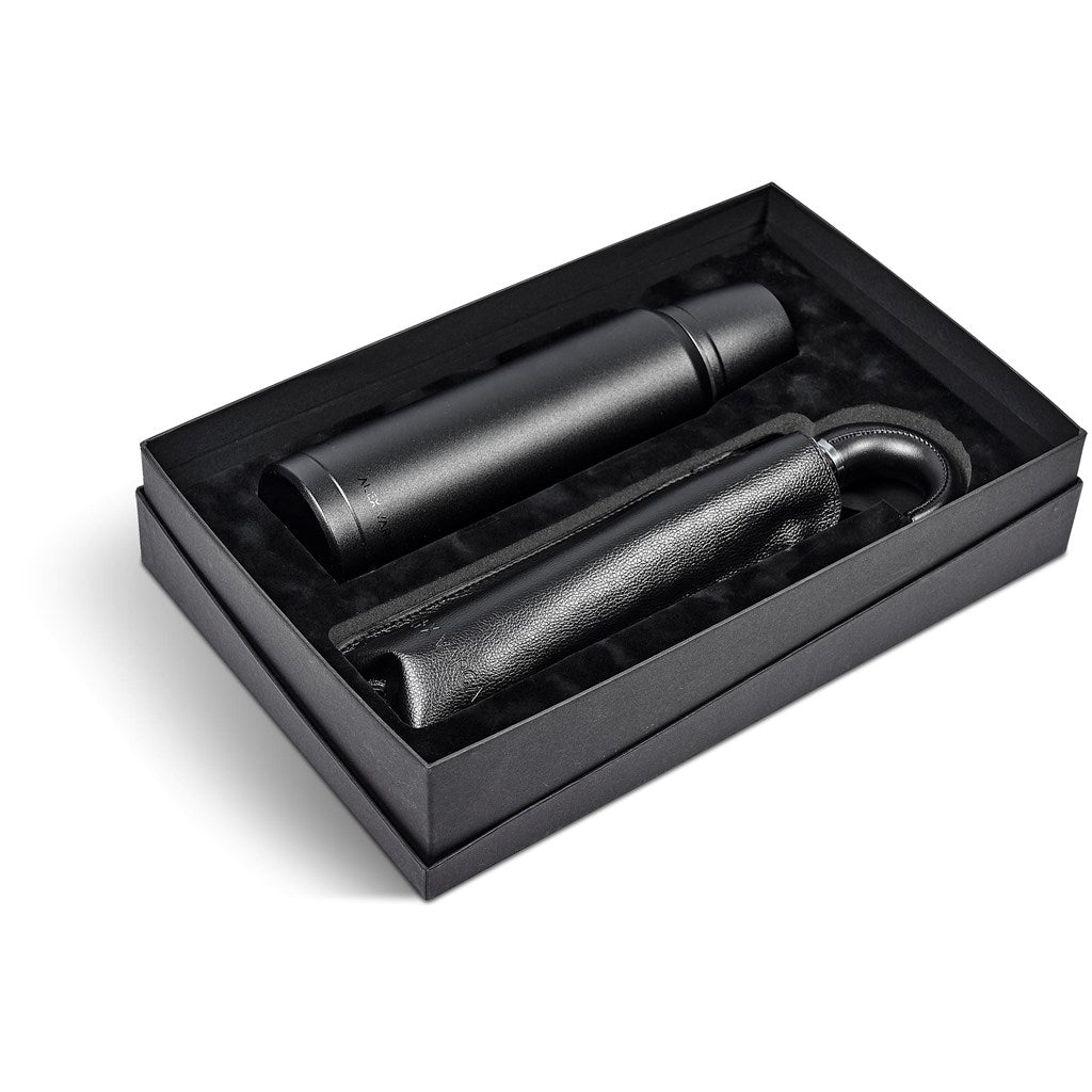 Alex Varga Crixus Gift Set - Elegant Flask and Umbrella - Brand your company Logo! Get a quote - Promo Lingo