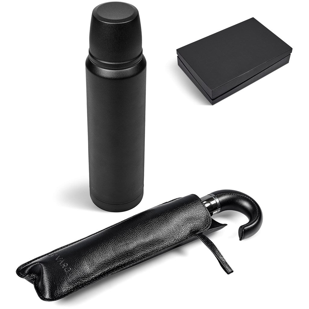 Alex Varga Crixus Gift Set - Elegant Flask and Umbrella - Brand your company Logo! Get a quote - Promo Lingo
