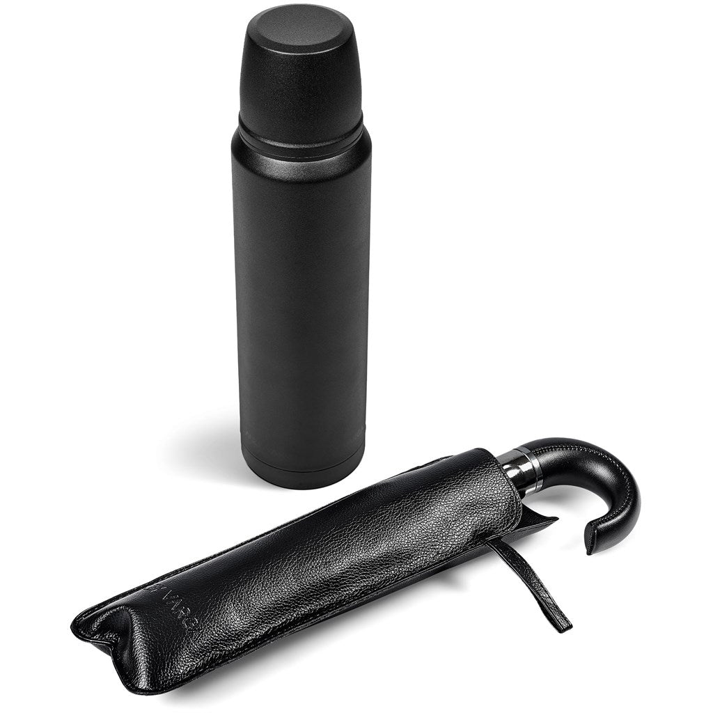 Alex Varga Crixus Gift Set - Elegant Flask and Umbrella - Brand your company Logo! Get a quote - Promo Lingo
