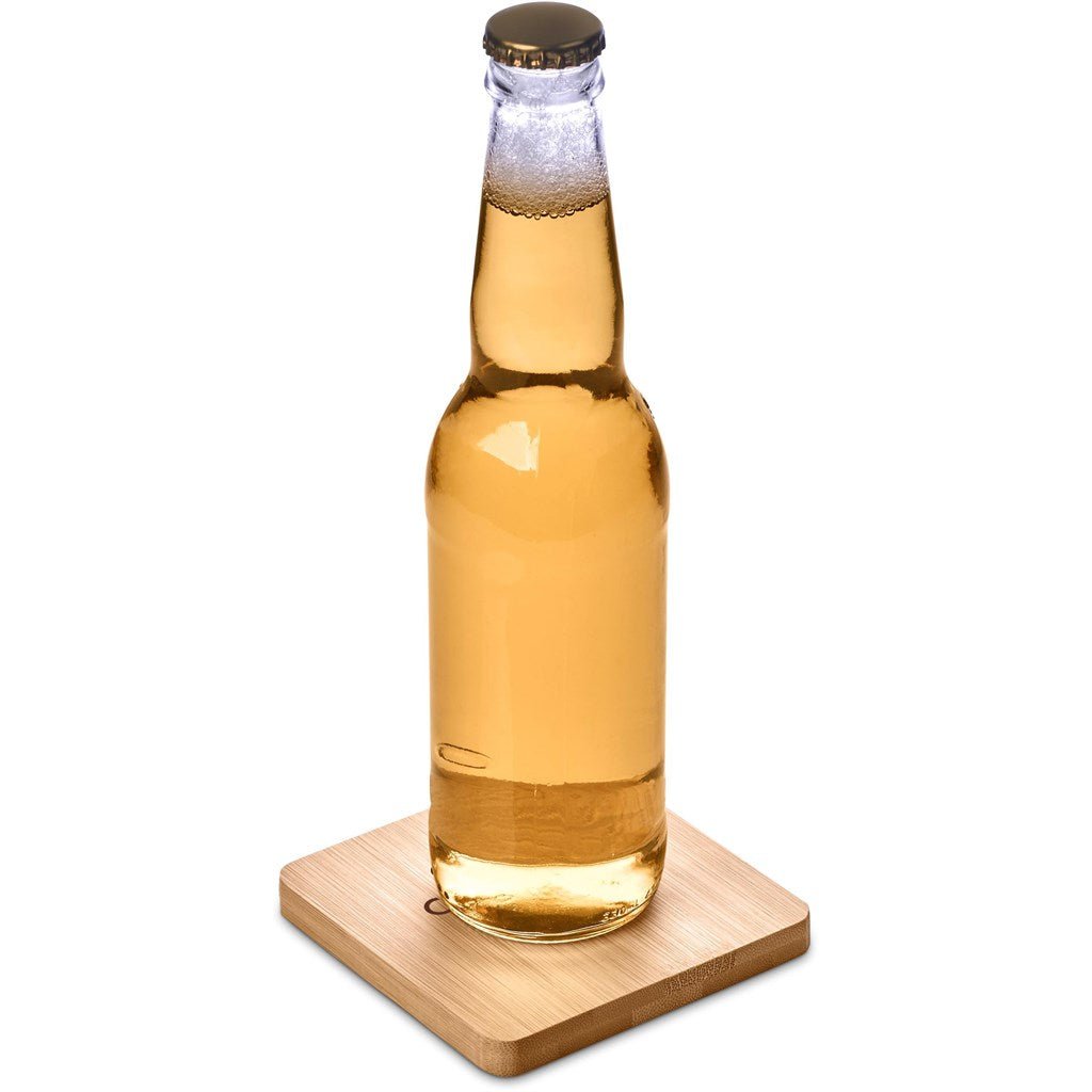 Altitude Drifter Bamboo Bottle Opener Coaster - Brand your company Logo! Get a quote - Promo Lingo