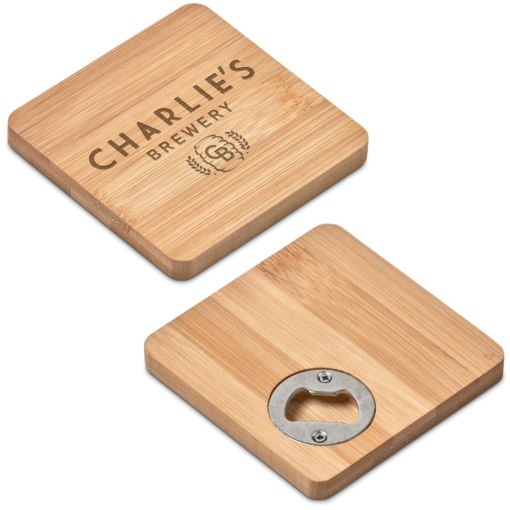 Altitude Drifter Bamboo Bottle Opener Coaster - Brand your company Logo! Get a quote - Promo Lingo