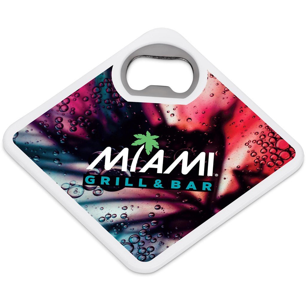Altitude Sela Recycled Plastic Bottle Opener Coaster - Brand your company Logo! Get a quote - Promo Lingo