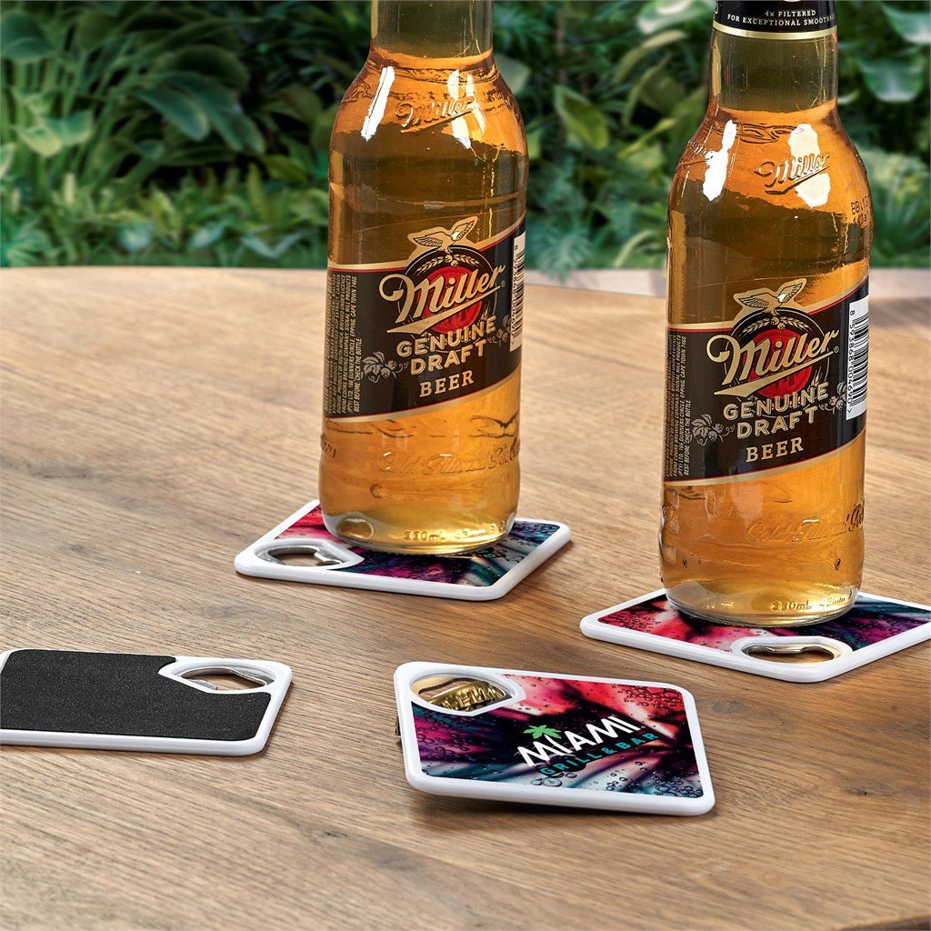 Altitude Sela Recycled Plastic Bottle Opener Coaster - Brand your company Logo! Get a quote - Promo Lingo