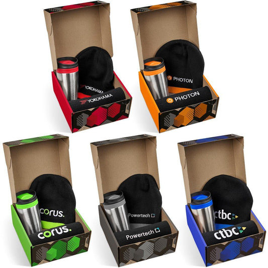 Callan Winter Gift Set: Cozy Beanie, Scarf, and Tumbler - Brand your company Logo! Get a quote - Promo Lingo