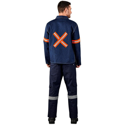 Cast Premium 100% Cotton Denim Jacket - Reflective Arms & Back - Orange Tape - Brand your company Logo! Get a quote - Promo Lingo