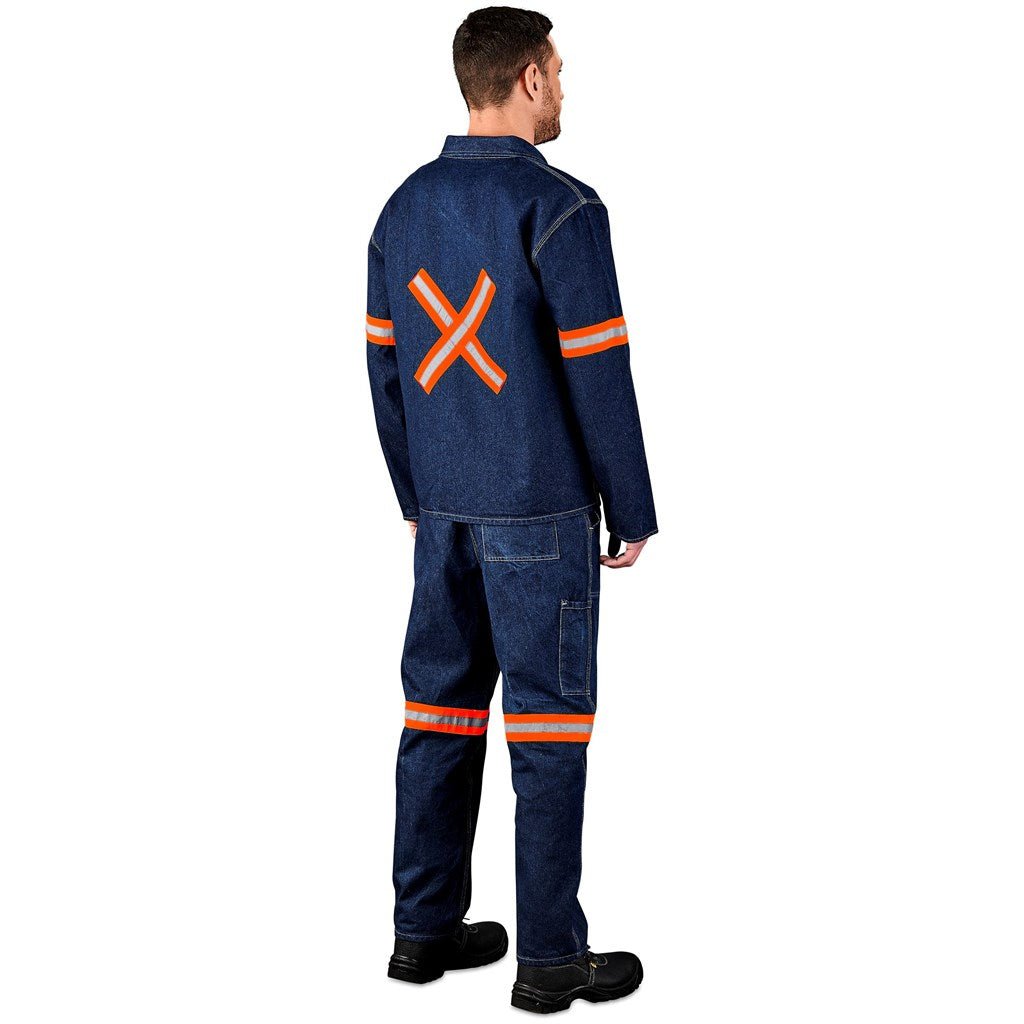 Cast Premium 100% Cotton Denim Jacket - Reflective Arms & Back - Orange Tape - Brand your company Logo! Get a quote - Promo Lingo