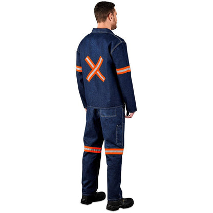 Cast Premium 100% Cotton Denim Jacket - Reflective Arms & Back - Orange Tape - Brand your company Logo! Get a quote - Promo Lingo