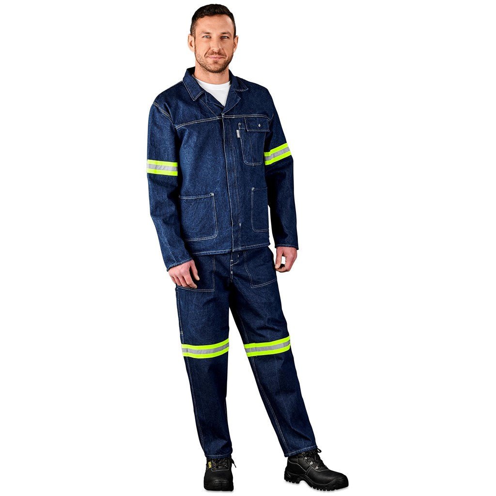 Cast Premium 100% Cotton Denim Jacket - Reflective Arms & Back - Yellow Tape - Brand your company Logo! Get a quote - Promo Lingo