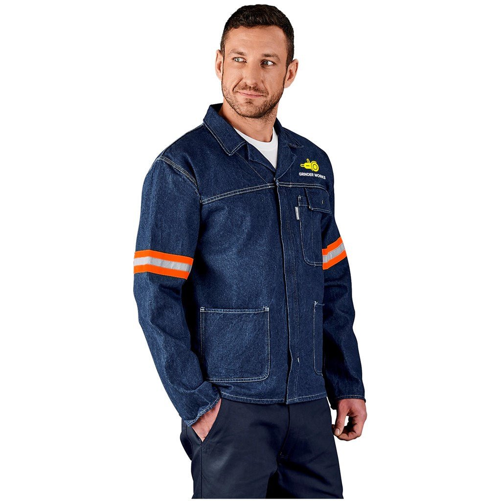 Cast Premium 100% Cotton Denim Jacket - Reflective Arms - Orange Tape - Brand your company Logo! Get a quote - Promo Lingo