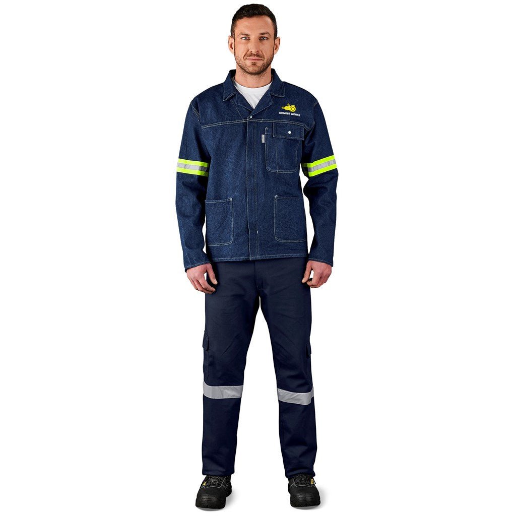 Cast Premium 100% Cotton Denim Jacket - Reflective Arms - Yellow Tape - Brand your company Logo! Get a quote - Promo Lingo