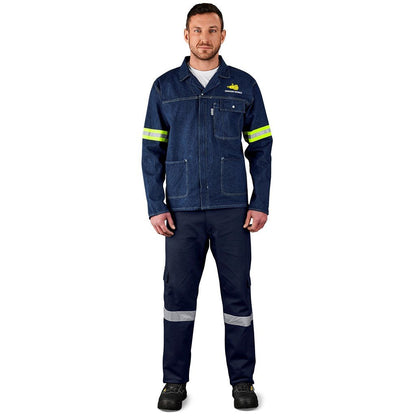 Cast Premium 100% Cotton Denim Jacket - Reflective Arms - Yellow Tape - Brand your company Logo! Get a quote - Promo Lingo