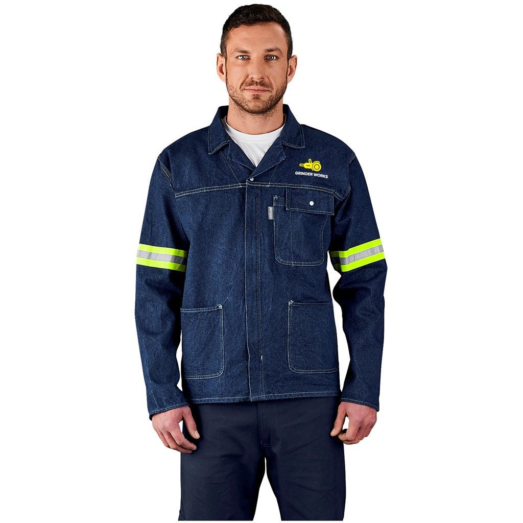 Cast Premium 100% Cotton Denim Jacket - Reflective Arms - Yellow Tape - Brand your company Logo! Get a quote - Promo Lingo