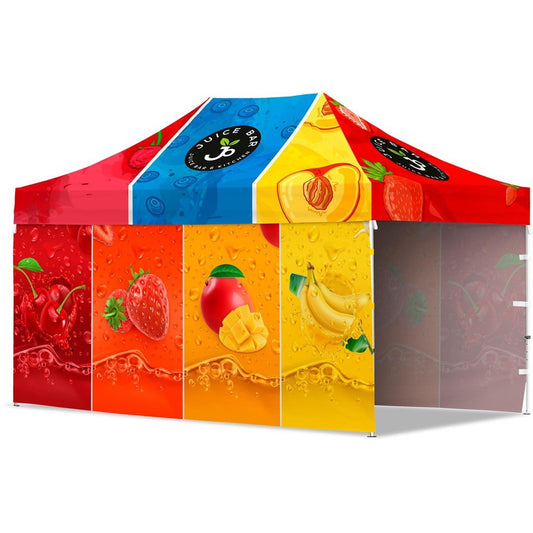 Coated Steel Sublimated Gazebo 4.5 x 3m - 2 Long Full - Wall Skins - Brand your company Logo! Get a quote - Promo Lingo
