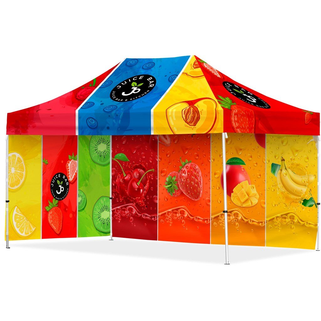 Coated Steel Sublimated Gazebo 4.5m x 3m - 1 Long Full - Wall Skin - 1 Short Full Wall Skin - Brand your company Logo! Get a quote - Promo Lingo