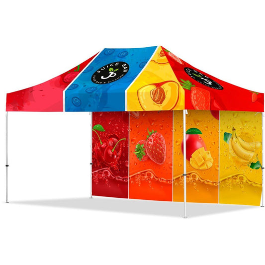 Coated Steel Sublimated Gazebo 4.5m x 3m 1 Long Full - Wall Skin - Brand your company Logo! Get a quote - Promo Lingo
