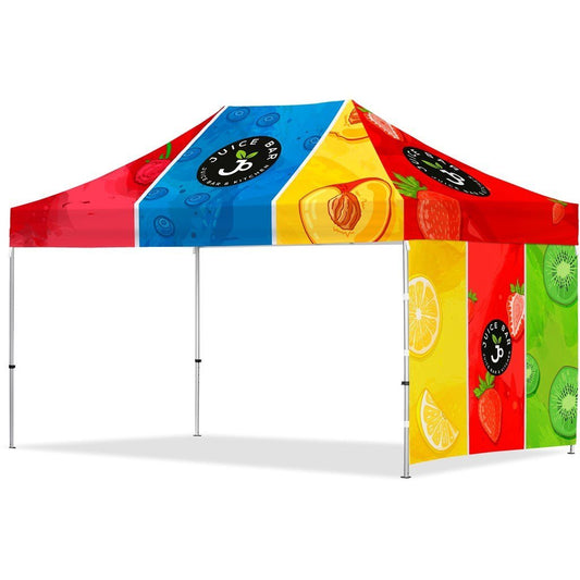 Coated Steel Sublimated Gazebo 4.5m x 3m - 1 Short Full - Wall Skin - Brand your company Logo! Get a quote - Promo Lingo