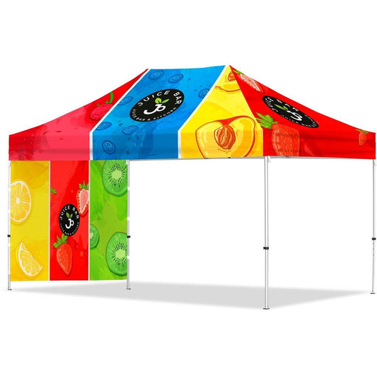 Coated Steel Sublimated Gazebo 4.5m x 3m - 1 Short Full - Wall Skin - Brand your company Logo! Get a quote - Promo Lingo