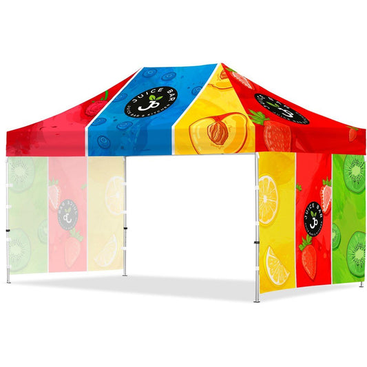 Coated Steel Sublimated Gazebo 4.5m x 3m - 2 Short Full - Wall Skins - Brand your company Logo! Get a quote - Promo Lingo