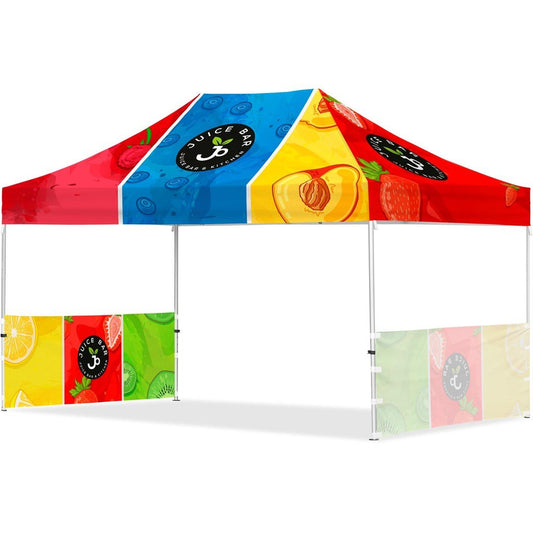 Coated Steel Sublimated Gazebo 4.5m x 3m - 2 Short Half - Wall Skins - Brand your company Logo! Get a quote - Promo Lingo