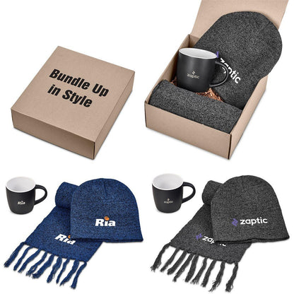Cozy New Hampshire Winter Gift Set with Mug and Scarf - Brand your company Logo! Get a quote - Promo Lingo