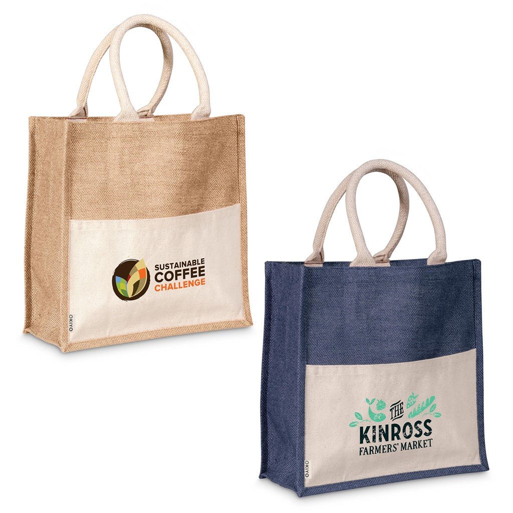 Eco - Friendly Okiyo Kachi Jute & Cotton Tote Bag - Brand your company Logo! Get a quote - Promo Lingo
