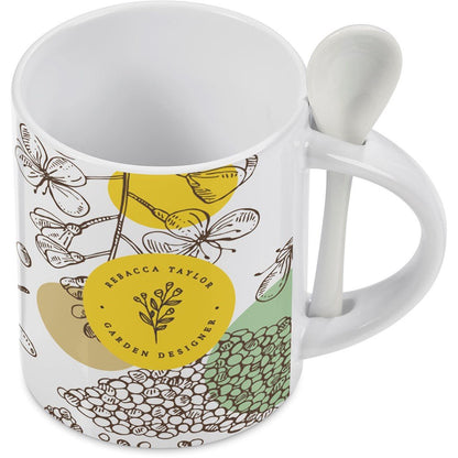 Eden Sublimation Ceramic Coffee Mug & Spoon Set - 320ml - Brand your company Logo! Get a quote - Promo Lingo