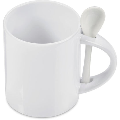 Eden Sublimation Ceramic Coffee Mug & Spoon Set - 320ml - Brand your company Logo! Get a quote - Promo Lingo