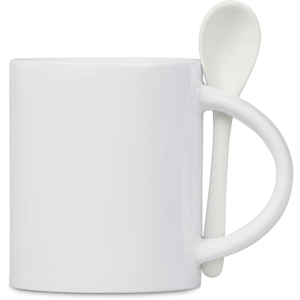 Eden Sublimation Ceramic Coffee Mug & Spoon Set - 320ml - Brand your company Logo! Get a quote - Promo Lingo