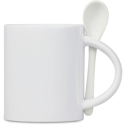 Eden Sublimation Ceramic Coffee Mug & Spoon Set - 320ml - Brand your company Logo! Get a quote - Promo Lingo