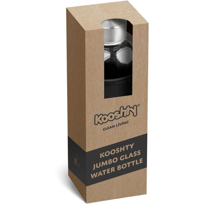 Kooshty Jumbo Glass Water Bottle - 1 Litre with Sleeve - Brand your company Logo! Get a quote - Promo Lingo