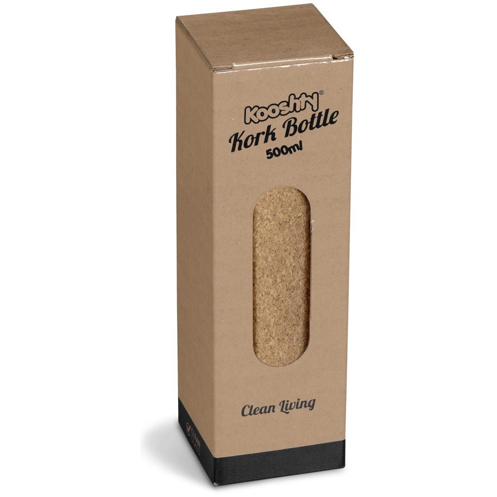 Kooshty Kork Glass Water Bottle - Eco - Friendly 500ml Gift - Brand your company Logo! Get a quote - Promo Lingo