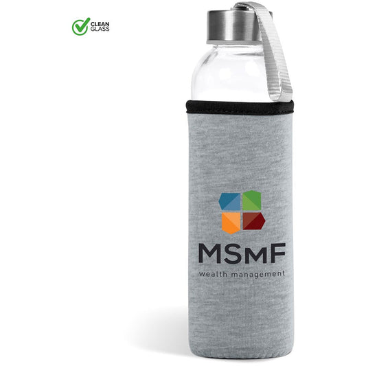 Kooshty Larney Glass Water Bottle - 500ml with Neoprene Sleeve - Brand your company Logo! Get a quote - Promo Lingo