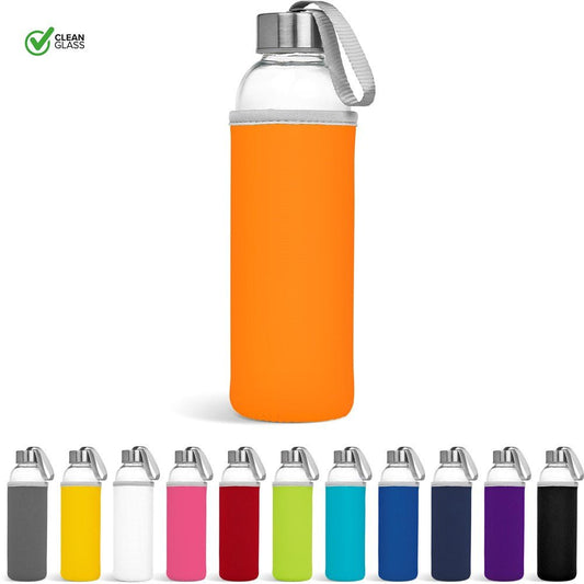 Kooshty Neo Glass Water Bottle - 500ml with Sleeve - Brand your company Logo! Get a quote - Promo Lingo