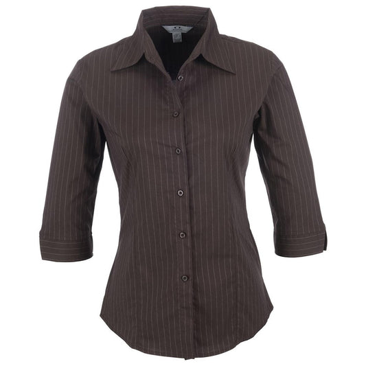 Ladies 3/4 Sleeve Manhattan Striped Shirt - Brown Old - Brand your company Logo! Get a quote - Promo Lingo
