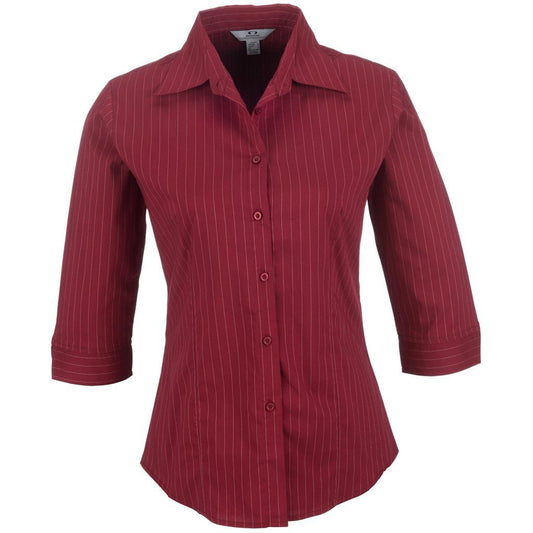Ladies 3/4 Sleeve Manhattan Striped Shirt - Red - Brand your company Logo! Get a quote - Promo Lingo
