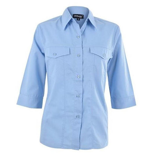 Ladies 3/4 Sleeve Sally Casual Shirt - Sky Blue - Brand your company Logo! Get a quote - Promo Lingo