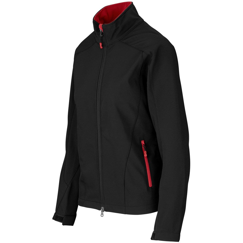 Ladies Geneva Softshell Jacket - Black Red - Brand your company Logo! Get a quote - Promo Lingo