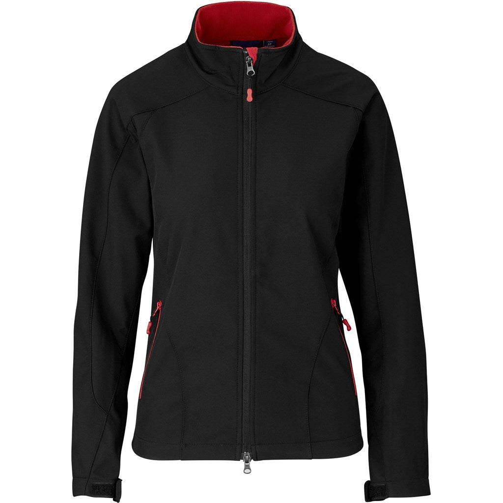 Ladies Geneva Softshell Jacket - Black Red - Brand your company Logo! Get a quote - Promo Lingo