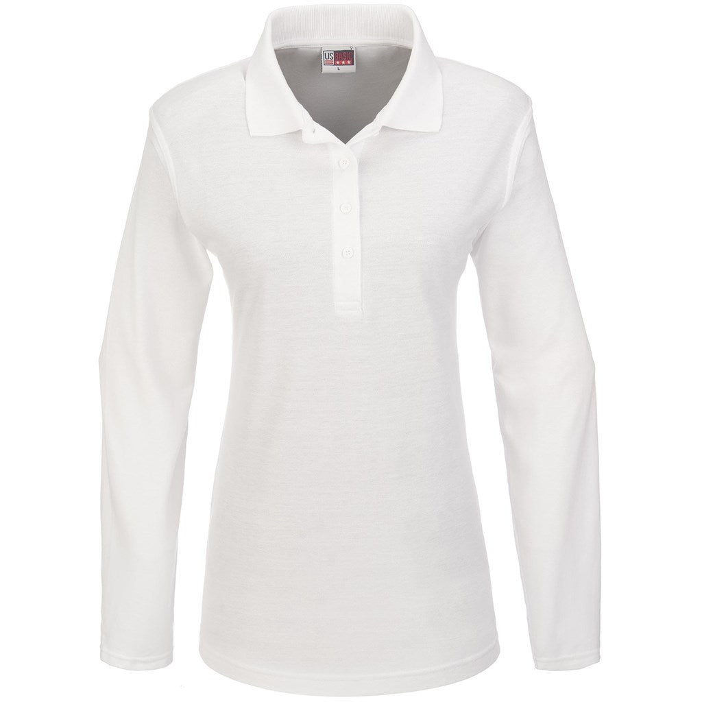 Ladies Long Sleeve Boston Golf Shirt - White - Brand your company Logo! Get a quote - Promo Lingo