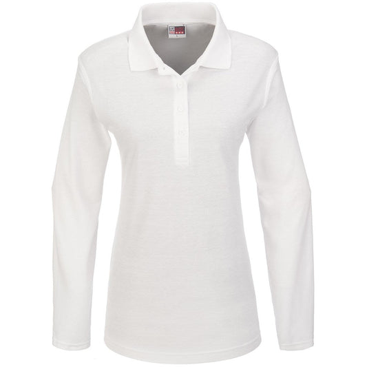 Ladies Long Sleeve Boston Golf Shirt - White - Brand your company Logo! Get a quote - Promo Lingo
