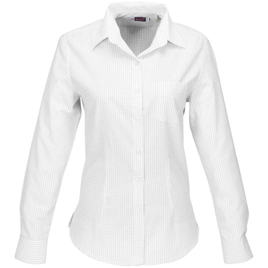 Ladies Long Sleeve Huntington Shirt - White Black - Brand your company Logo! Get a quote - Promo Lingo