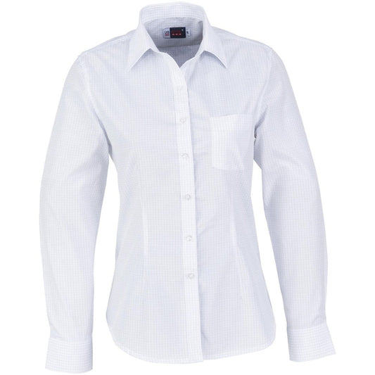 Ladies Long Sleeve Huntington Shirt - White Light Blue - Brand your company Logo! Get a quote - Promo Lingo