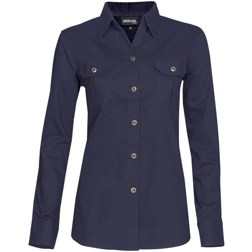 Ladies Long Sleeve Oryx Bush Shirt - Navy - Brand your company Logo! Get a quote - Promo Lingo